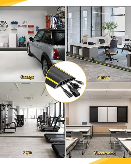 20 Ft Heavy Duty Floor Cord Cover Cable Protector, 3 Channels Protect Cords and Prevent a Trip Hazard— Conceal Wires at Home, Office, Warehouse, Workshop, Concerts