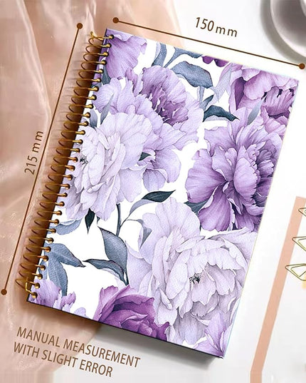 iampanda Spiral Journal Notebook,Strong Twin-Wire Binding with Premium Paper for Girl Women,Pretty Design 60 Sheets A5 College Ruled Notebook/Journal,Perfect for School Office Home Gifts,Purple Floral