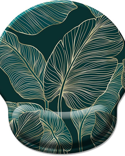 Ergonomic Mouse Pad Wrist Support, Green Tropical Leaves Mouse Pads with Wrist Rest, Computer Mousepad for Gaming with Non-Slip PU Base, Comfortable Mouse Pad Office Decor Desk Accessories