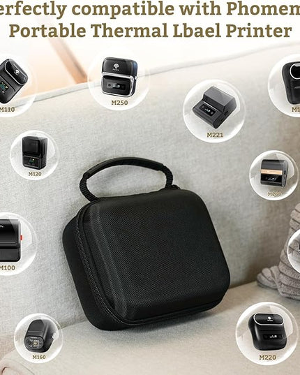 Phomemo Case for M110/M220/M250/M221/M108 Label Maker,Oxford Fabric Waterproof & Shockproof Portable Label Printer Storage Bag for Labels Roll, USB Cable, Black (Only Bag)