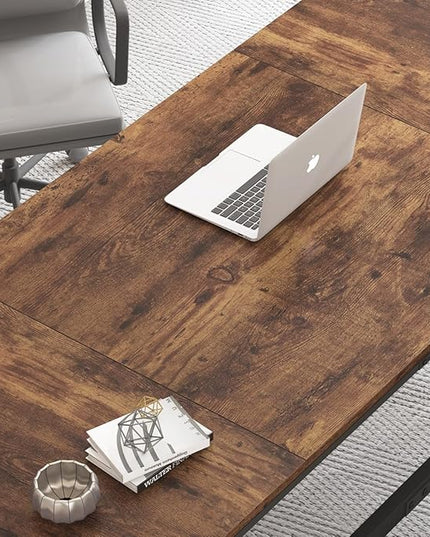 IBF 70 Inch Rustic Brown Desk, Industrial Large Metal Wood Double Computer Desk, Long Home Office Desks Table for 2 People Executive Work Writing Study Gaming, Farmhouse Big Two Person Desk in Bedroom