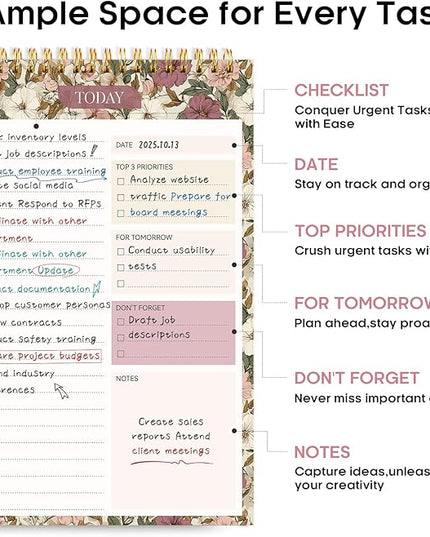 Taja To Do List Notepad - To Do List Notebook for Work with 52 Sheets, 9.8" x 6.5", Undated Daily Planner Perfect for Daily Tasks and Goal Setting, Notepad Suitable for Office, Home & School - Mauve Muse