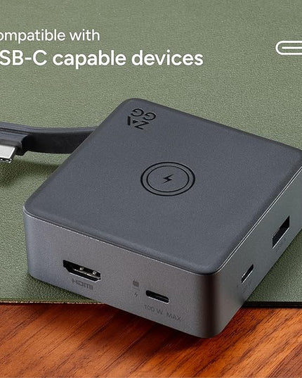 ZAGG 4-Port Hub with Wireless Charging - USB-C PD 100W, HDMI 4K, USB 10Gbps, High-Speed Charging & 4K Display, for Travel, Compatible w/Windows, macOS, iPadOS, ChromeOS, Android