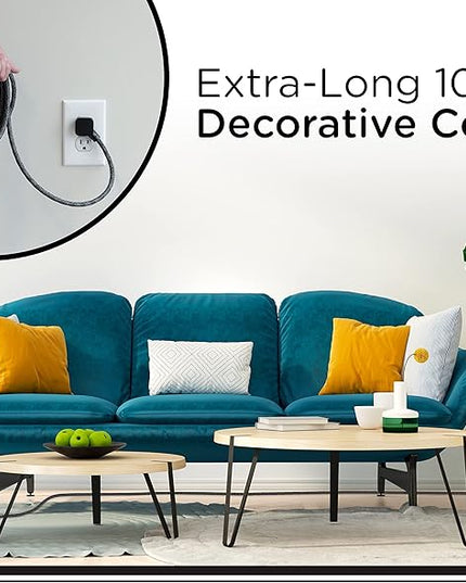Cordinate 3 Outlet Power Strip Surge Protector Indoor Extension Cord 16 Gauge 245 Joules 10 Ft 3 Prong Braided Extension Cords Flat Extension Cord ETL Listed Gray 43013