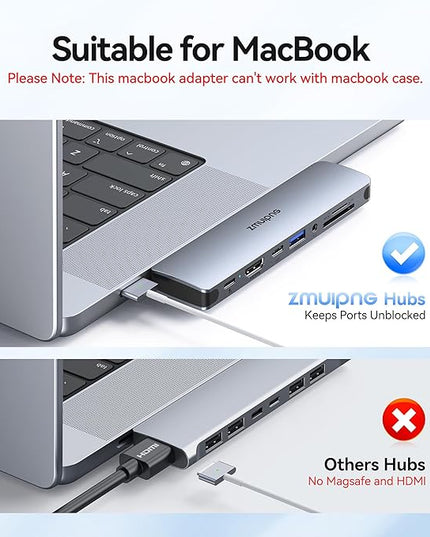 USB C Hub Adapter for MacBook Pro Air 2022 2021 2020 2019 Docking Station for MacBook M1 M2 USB C to HDMI Mac Accessories Multiport Dongle with 4K HDMI USB 3.0 SD TF Thunderbolt 3 USB-C Port Type C