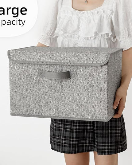 GRANNY SAYS Storage Baskets with Lids, Clothes Storage Boxes, Fabric Storage Bins, Keepsake Box, Closet Organizers and Storage, Gray, 2-Pack
