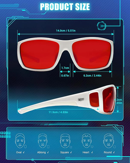 TIJN Sonia Sleep Glasses for Blue & Green Light Blocking,Red Lens with Dual AR Coating,Wraparound Frame for Gaming Screen