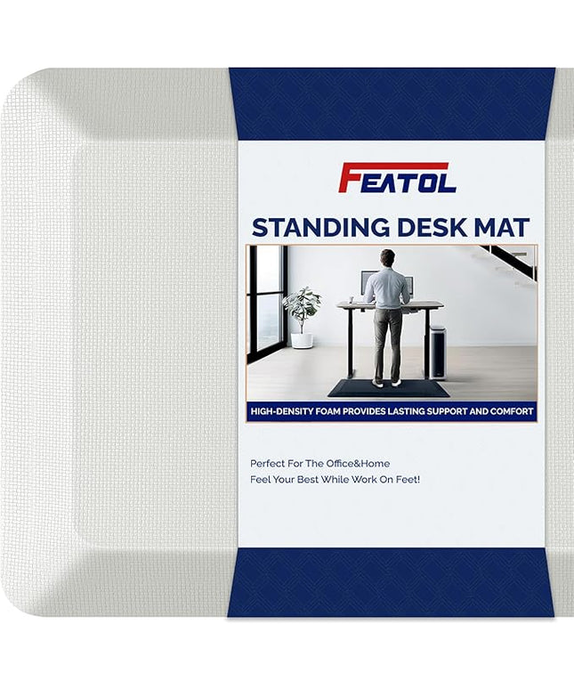 FEATOL Anti Fatigue Mats for Standing, 9/10 Extra Thick Ergonomic Standing Desk Mat, Comfort & Durable Memory Foam Standing Mat at Home,Office All Day (20" x 48", White, 1PC)