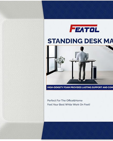 FEATOL Anti Fatigue Mats for Standing, 9/10 Extra Thick Ergonomic Standing Desk Mat, Comfort & Durable Memory Foam Standing Mat at Home,Office All Day (20" x 32", White, 1PC)