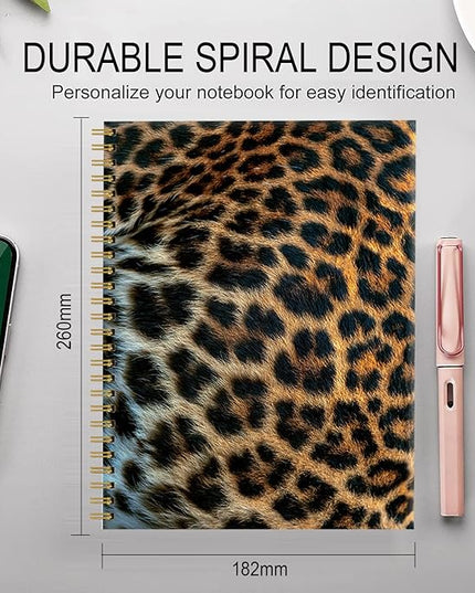 Spiral Journal Notebook for Women,A5 College Ruled Notebooks 6"x 8.4",120 Pages Lined Journal with Premium Thick Paper,Perfect for School Office Home Gifts(Beautiful Leopard Skin)
