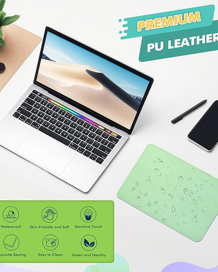 PU Leather Mouse Pad With Stitched Edge, Micro-Fiber Base, Non-Slip Waterproof for Computers, Laptop, 8x11 Inch (Natural Green)