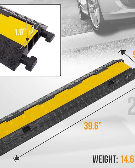 Pyle Durable Cable Ramp Protective Cover - 2,000 lbs. Heavy Duty Hose & Cable Track Protector w/ Flip-open Top Cover & 2-Ch. Groove Design, Cable Concealer for Outdoor/Indoor Use, 2 Pack - PCBLCO26X2