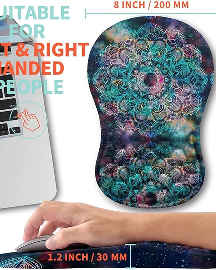 Ergonomic Mouse Pad Wrist Support with Memory Foam Massage Bulge, Carpal Tunnel Pain Relief Mousepad Wrist Rest for Mouse(12x8 inch, Mandala)