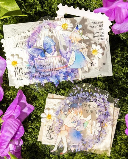 AuriicLeaf Wisteria Floral PET Sticker Set, 60Pcs Purple Flower Stickers for Scrapbooking, Journaling, Junk Journal Supplies, and DIY Crafts