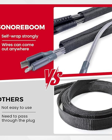 Sonoreboom Black-Braided-Wire-Loom, Mesh Woven Self Wrap Split Sleeving for Automotive Wires/Audio Video Cable/Multi-Cable Strings (1" - 16 Feet)