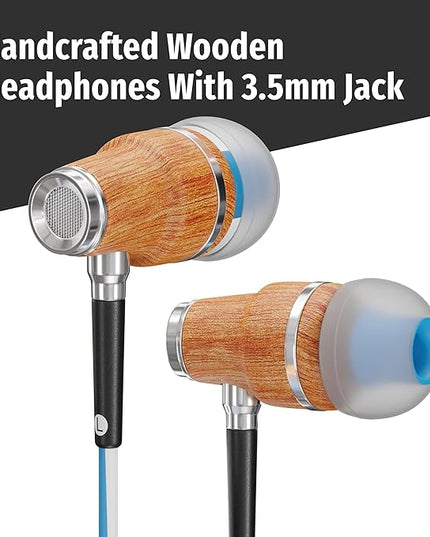 Symphonized NRG 3.0 Wired Earbuds with Microphone, Wooden Phone & Laptop Headphones, 90% Noise Cancelling Corded Earphones with 3.5mm Jack (Blue)
