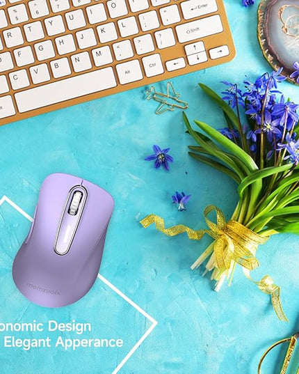 memzuoix 2.4G Wireless Mouse, 1400 DPI Computer Mice with USB Receiver, Portable Wireless USB Mouse Battery Powered Cordless Mice for Laptop, PC, Desktop, 5 Buttons (Lilac)