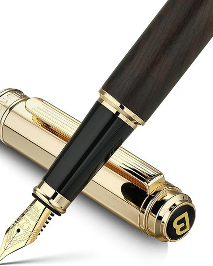 BEILUNER 316 Fountain Pen,Stunning Luxury Blackwood,24K Gilded Nib(Fine),Gorgeous 24K Gold Finish, Ink Converter,Fancy Gift for Men&Women-Elegant,Executive,Graduation Pens for Writing, BK-F