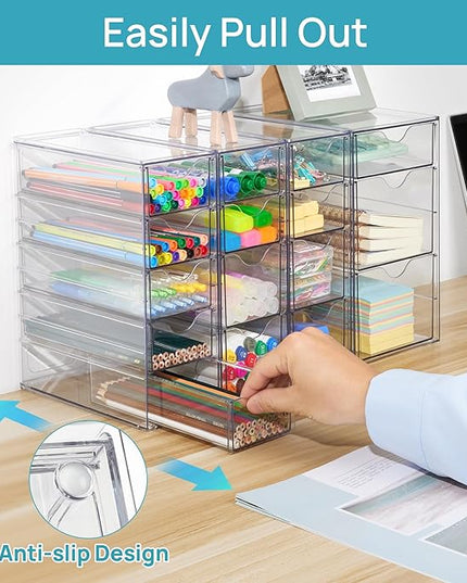 Vtopmart Acrylic Organizer with 16 Drawers (4 Set),Clear Storage Drawers for Office Supplies,Desk Organization and Storage for Makeup,Jewelry,Art Crafts