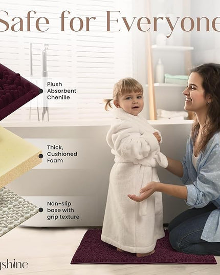 MAYSHINE Plush Shaggy Chenille Bath Mat | Extra Soft, Super Absorbent, Non-Slip Bathroom Rug | Fluffy Microfiber, Area Rug Sets for Bathroom Floor, Kitchen, Living Room | 32"x20" | Burgundy