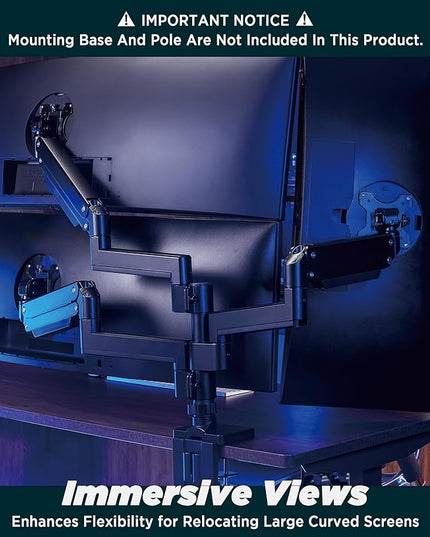 Heavy Duty Extension Arm [Accessory Only - Requires MA20P-S Single Monitor Arm for Use] Dual 49" Vertical Stacked Monitor Mount Height Adjustable - 100x100 VESA Mount, Black, MA20P-A