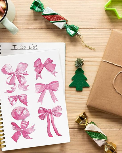 JKBMN Trendy Coquette Pink Bow Notebook Journal, Preppy Watercolor Bows Spiral Notebook, Cute Journaling Notebooks for Girls, Pink Office Supplies, Hardcover Spiral Notebooks College Ruled 5.5 x 8.3