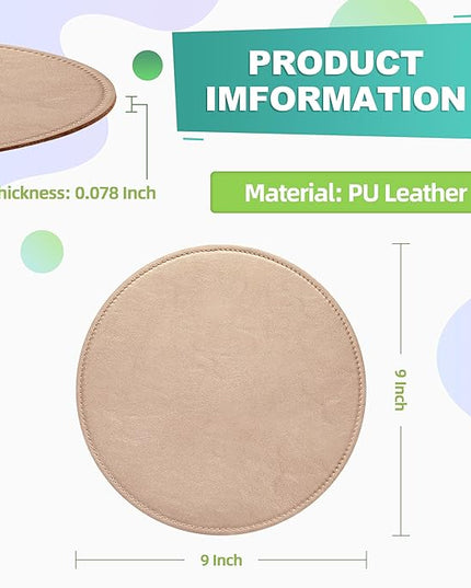 PU Leather Mouse Pad With Stitched Edge Micro-Fiber Base - Non-Slip Waterproof for Computers, Laptop - Round 9 x 9 Inch (Champagne Gold)