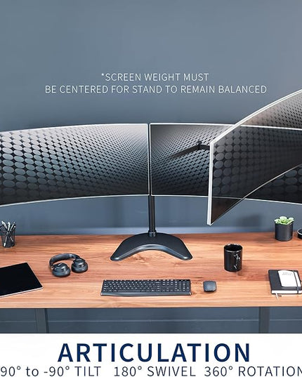 VIVO Dual Ultrawide Monitor Mount, Free-Standing Desk Stand for 2 Screens up to 38 Inches, Heavy-Duty Adjustable Arms, Max VESA 100x100mm, Black, STAND-V038F