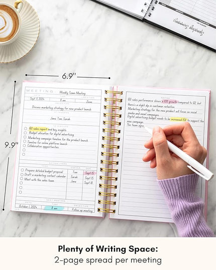 Lamare Meeting Notebook for Work Organization – Perfect Work Notebook for Note Taking & Meeting Planner for Productivity
