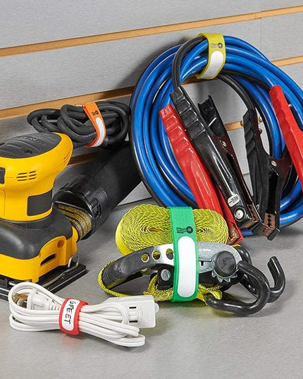 Wrap-It Storage Cinch-Straps (Assorted 16-Pack) Black - Hook and Loop Strap with Write on Label for Easy Cord Identification and Cable Management