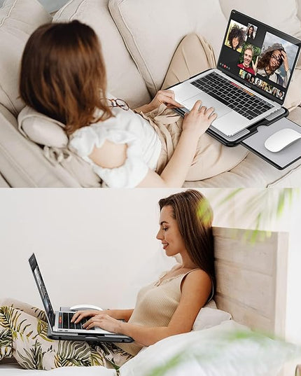 AboveTEK Portable Laptop Lap Desk w/Retractable Left/Right Mouse Pad Tray, Non-Slip Heat Shield Tablet Notebook Computer Stand Table w/Sturdy Stable Work Surface for Bed Sofa Couch or Travel