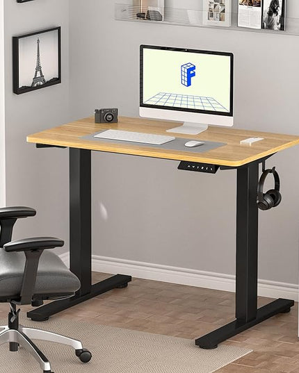 FLEXISPOT EN1 One-Piece Standing Desk with 1-Inch Thick Desktop, 40"x24" Electric Height Adjustable Desk for Home Office & Multi-Device Workstations, Maple