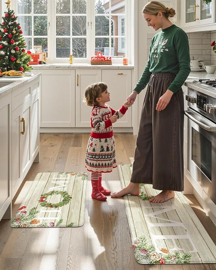 KIMODE Christmas Kitchen Mat 2PCS,Anti Fatigue Farmhouse Kitchen Rugs Non Slip,Waterproof Kitchen Floor Mat,Cushioned Comfort Standing Mat,Christmas Decorations for Home Kitchen