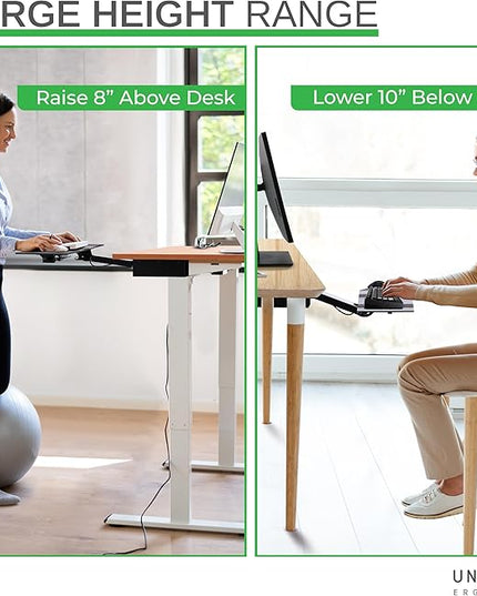 Uncaged Ergonomics KT2-b Under-Desk Adjustable Height & Angle Sit to Stand Up Keyboard Tray with negative tilt Best standing desk computer keyboard holder drawer