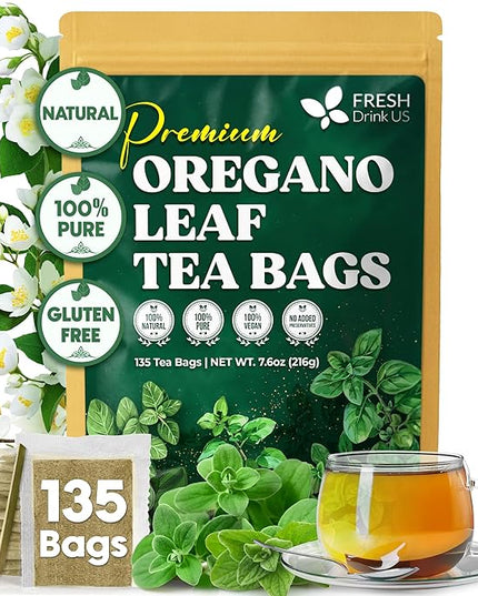 FreshDrinkUS, Oregano Leaf Tea | 135 Tea Bags – Pure Herbal Infusion from Origanum vulgare - Naturally Bold & Aromatic Flavor - Premium Quality, Sustainably Sourced. Vegan