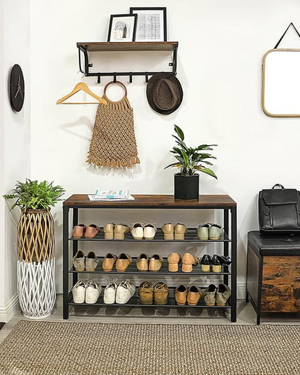 VASAGLE 4 Tier Shoe Rack, Shoe Organizer for Closet, Entryway, 16-20 Pairs of Shoes, Large Shoe Rack Organizer with 3 Metal Mesh Shelves, 11.8 x 39.4 x 28.3 Inches, Rustic Brown and Black ULBS14BX