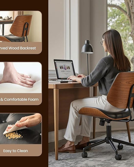 Home Office Desk Chair, Modern Sleek Office Chair with Adjustable Lumbar Support, Adjustable Height Mid Back Executive Task Chair with 360 Rolling Swivel for Meeting Study Room(Button,Black)