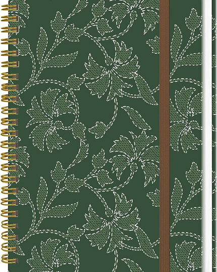 Spiral Journal Notebook, A5 Cute Notebooks for Women Men, College Ruled Hardcover Notebook for Work & Note Taking, 60 Pages Double-Wire Journals for Writing, Green Paisley Flowers
