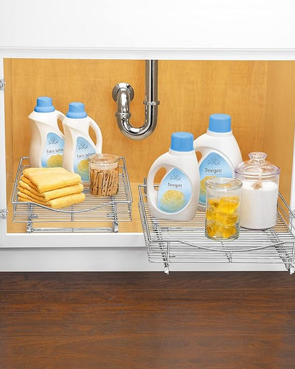 LYNK PROFESSIONAL® Pull Out Cabinet Organizer, 17" x 18" Slide Out Drawers for Kitchen Cabinets - Sliding Pull-Out Pantry Shelves – Home Shelf Organizers - Lifetime Ltd. Warranty, Chrome