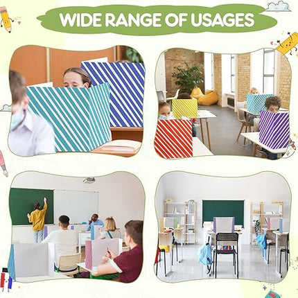 Sherr 30 Pcs School Privacy Boards Bulk for Student Colored Desk Trifold Divider Panels Privacy Partition Folders for School Student Teacher Desks, 15.8 x 13.4 x 11.81 Inches (Stripe Color)