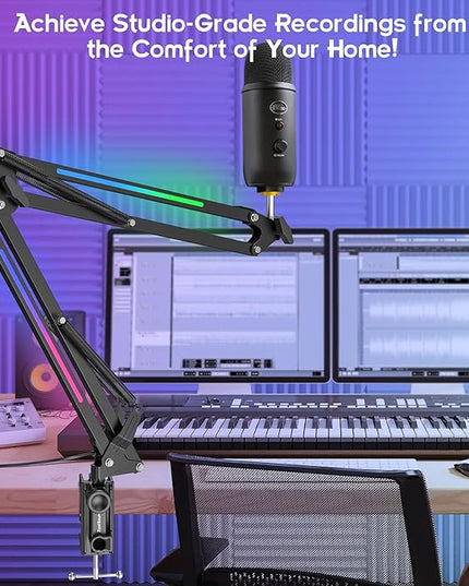 ZealSound RGB Microphone Arm Stand,Mic Arm with RGB Light for QuadCast/Blue Yeti/Snowball/Shure SM7B/Rode NT1/Elgato,Rotatable Suspension Boom Scissor Stand for Gaming Streaming Podcasting YouTube