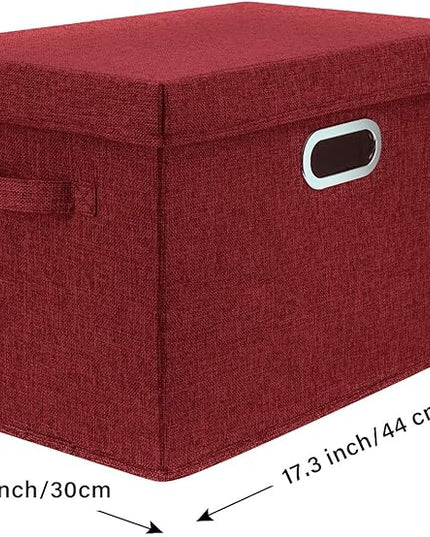 TYEERS Collapsible Storage Bins With Lids, Large Fabric Storage Boxes - 2 Pack - Red Wine
