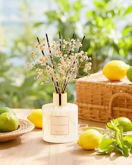 Cocorrína Reed Diffuser Set, Clean Linen 6.7 fl oz Scented Diffuser with Sticks Home Fragrance Reed Diffuser for Bathroom Shelf Decor