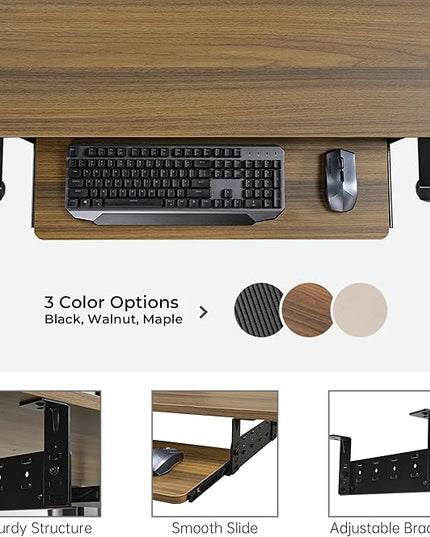 EUREKA ERGONOMIC Adjustable Keyboard Tray Under Desk, 28x11 Inch Large Slide Out Keyboard & Mouse Platform Tray, Wooden Pull Out Computer Keyboard Drawer for Typing Home Office Desk, Walnut