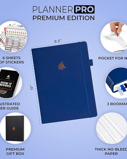 Clever Fox Planner Pro Premium – Luxurious Weekly & Monthly Planner with Budget Organizer for Productivity & Goals, Undated, A4 (Navy Blue)