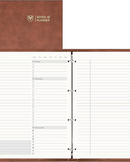 EMSHOI Undated Daily Planner - A4 Large To Do List Notebook Appointment Book for Productivity Time Management, with Hourly Planner Refills, Hardcover Binder Leather Journal - 240 Pages, 9.2x12