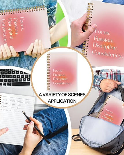 Pink Aura Inspirational Spiral Journal Notebook 5.5x8.3in, Motivational Journal for Women, Focus Passion Discipline Consistency Notebooks for Note Taking, Pink Aesthetic Hardcover Notebook