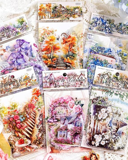 180pcs PET Garden Landscape Scrapbook Paper Journaling Sticker Flower Stickers for Scrapbooking Vintage Stickers Aesthetic Flowers Floral Sticker Pack Junk Journal Decorative Paper Scrapbook Supplies