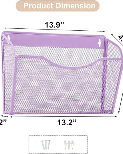 EASEPRES 3 Single Pocket Mesh Hanging File Organizer, Vertical Wall Mounted Magazine File Holder, Mount Basket Mail Paper Document Folder Organizing for Office, Home and School, Light Purple