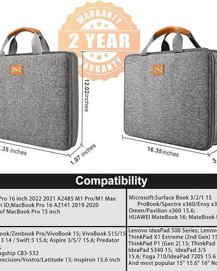 ZINZ Slim Expandable Laptop Case 15.6 Inch Sleeve Upgraded Protective Durable Recycled Carrying Case Compatible with MacBook 15" & 16" and Most 15" 15.6" 16" Notebook,D01G01